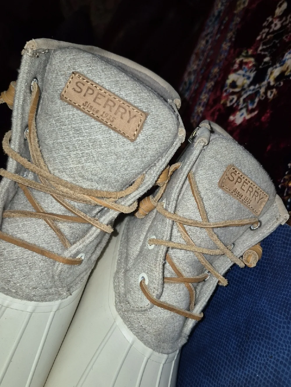 Sperry  Saltwater cream&gray Duck Boots. EC. 3M Thinsulate Womens Sz 10.(#2015S)